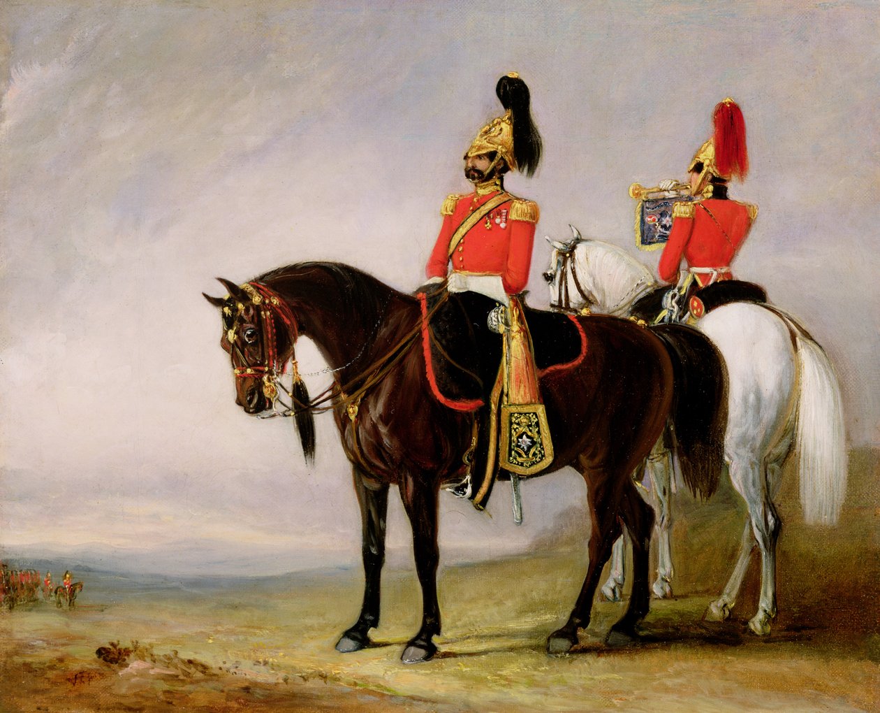 Plukovník James Charles Chatterton (1792-1874), 4. královská irská dragounská garda, na svém Chargeru doprovázeném svým trumpetistou, kolem roku 1849 od John E. Ferneley