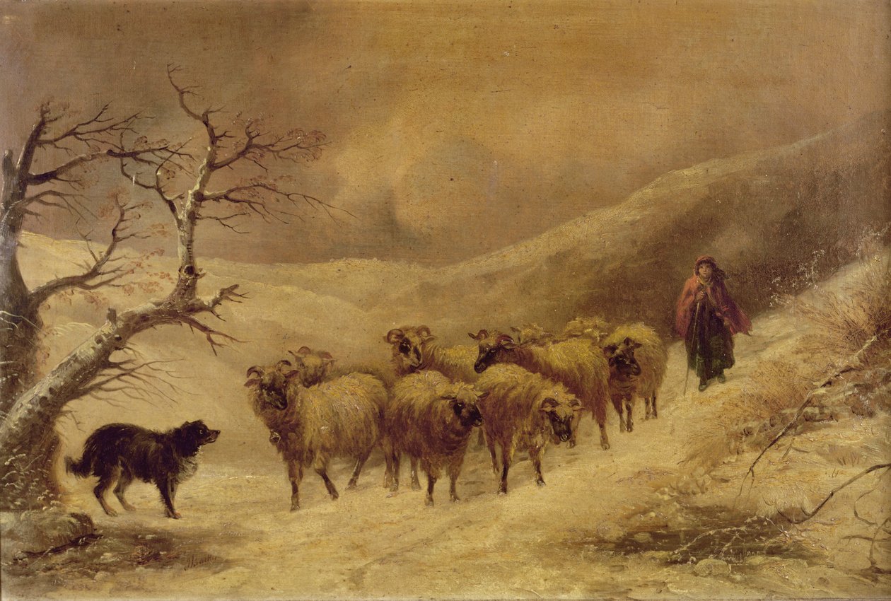 Pastýřka ve sněhu, 1845-1900 od John Joseph Barker