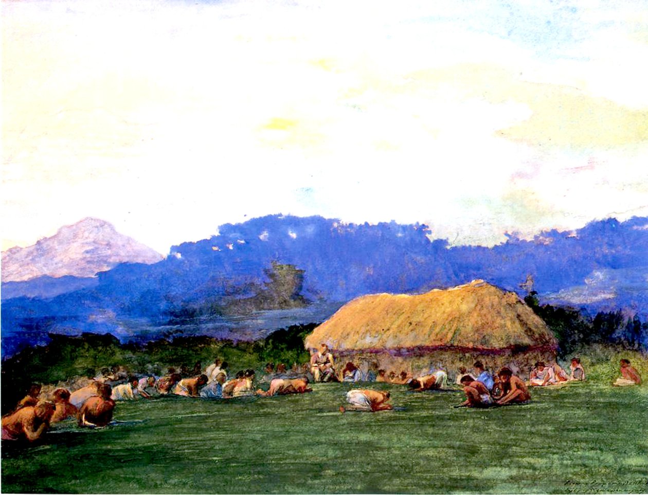 Večerní modlitba v Devil Country, Fidži, 1891 (wc und kvaš na papíře) od John La Farge or Lafarge