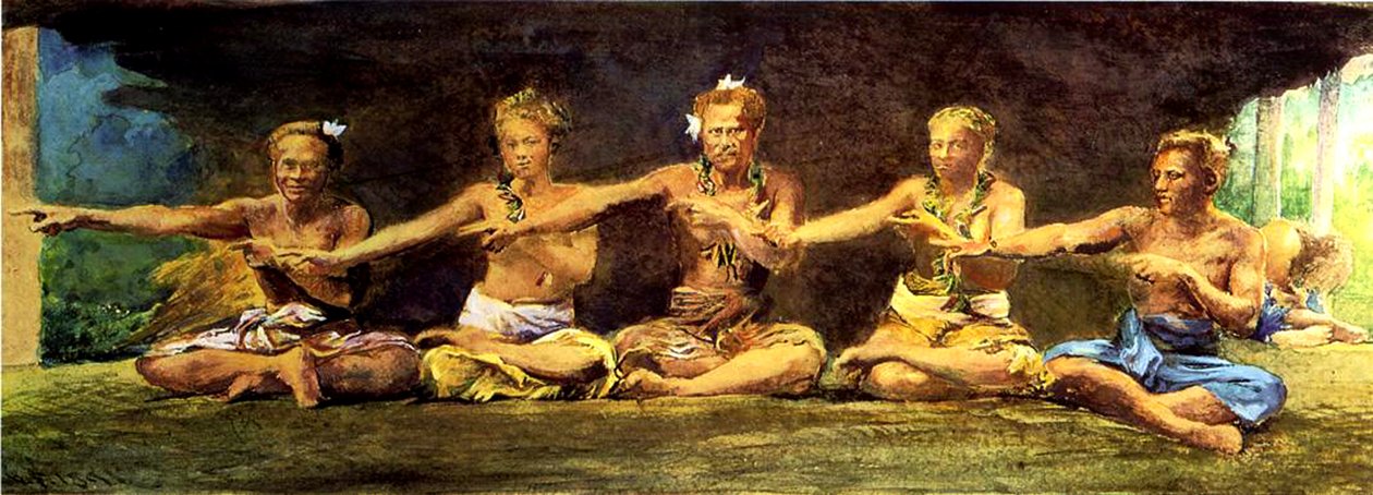 Siva Dance with 5 Dancers, Vaiala, Samoa, 1890 (wc a kvaš na papíře) od John La Farge or Lafarge