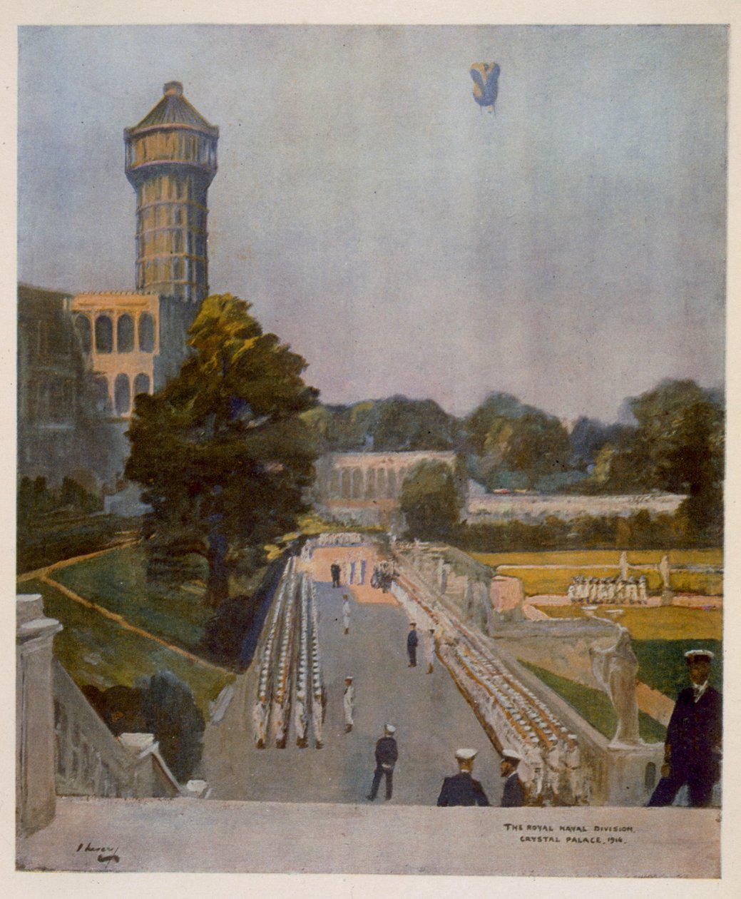 R.N.D. Crystal Palace, místo známé jako Quarter-Deck, z knihy Britští umělci na frontě, pokračování Západní fronta, 1918 od John Lavery