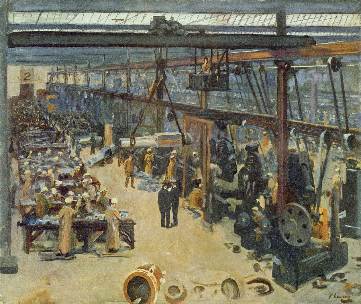 Scéna v loděnici v Clyde, (Messrs Beardmore und Co), z knihy Britští umělci na frontě, pokračování "Západní fronta", 1918 od John Lavery