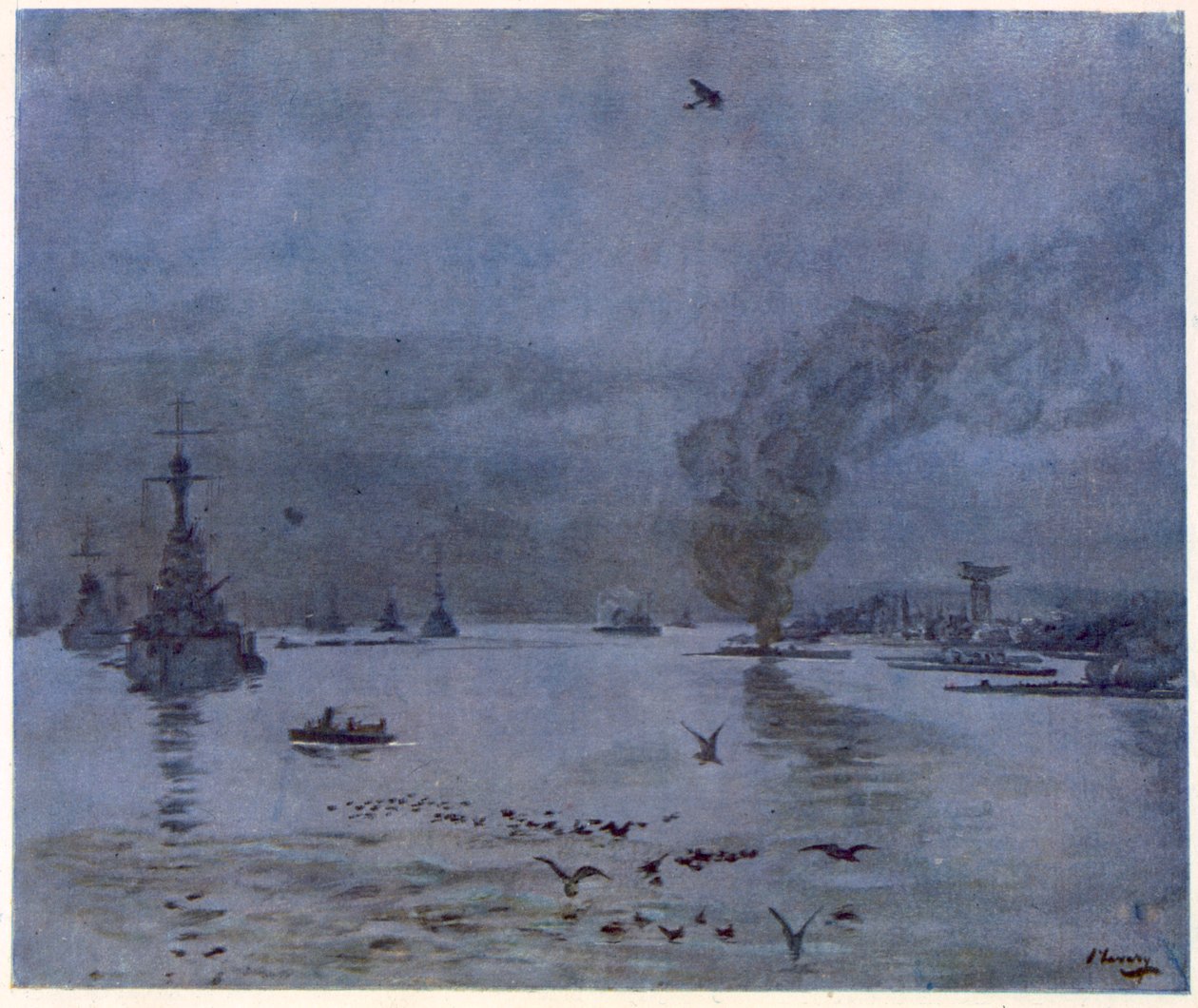The Fleet, A Misty Day, 1917, od britských umělců na frontě, pokračování západní fronty, 1918 od John Lavery