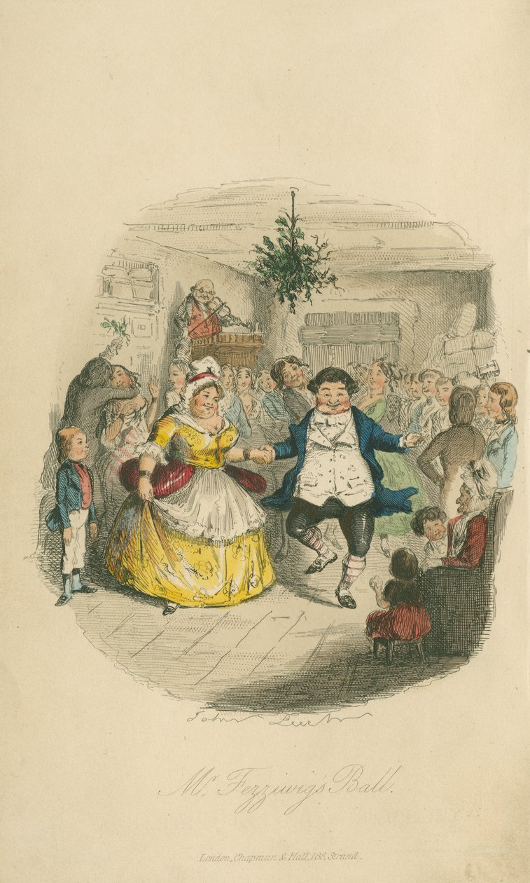 Fezziwigův ples - Vánoční koleda, 1843 (barevný lept) od John Leech