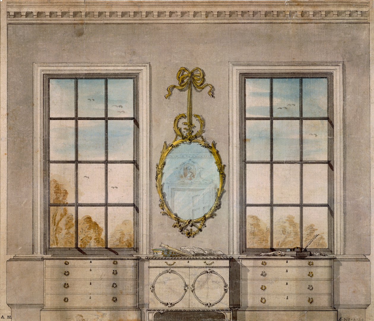 Design pro pokoj od Linnella Johna (1723-99), akvarel od John Linnell