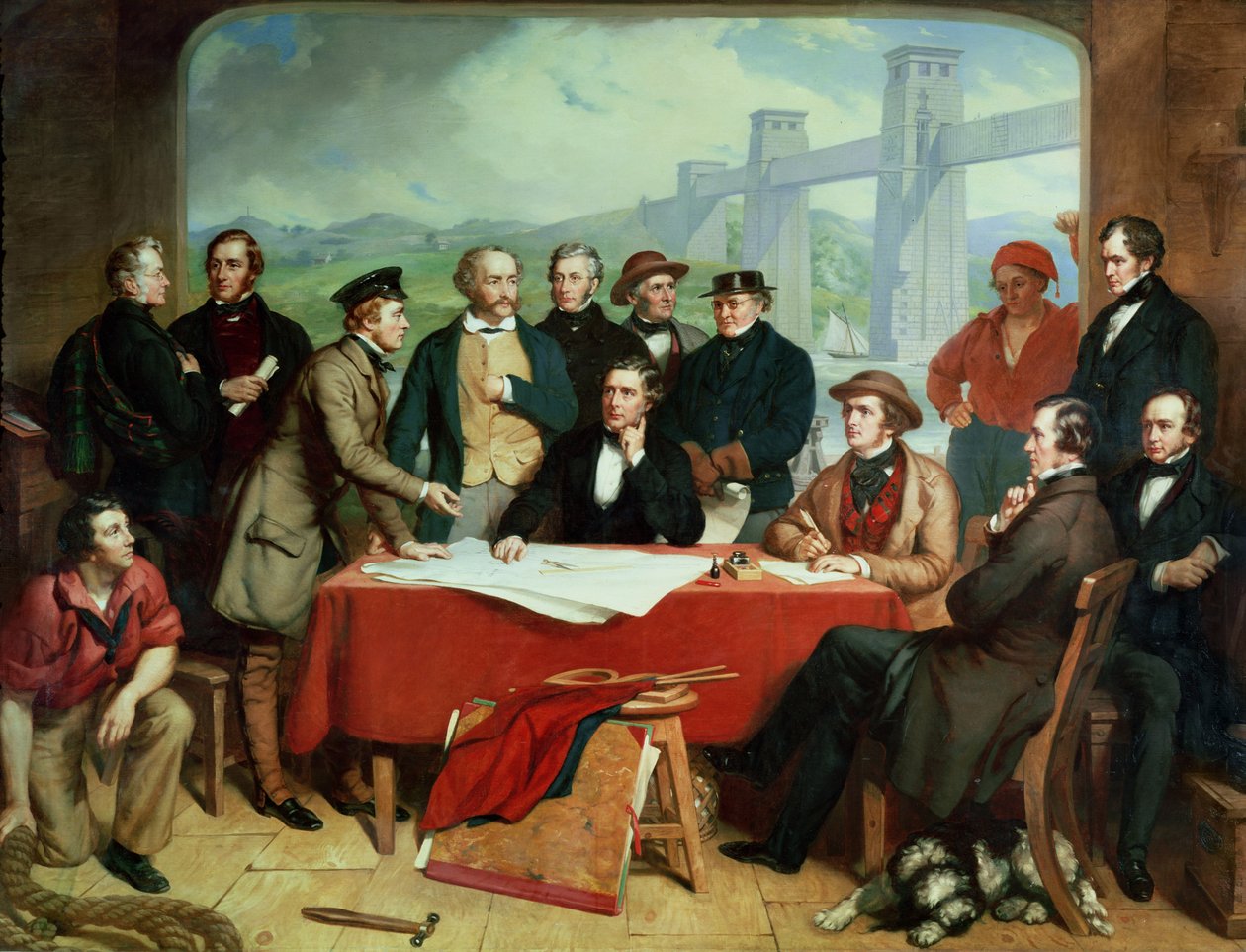 Konference inženýrů na Britannia Bridge, c.1850 od John Lucas