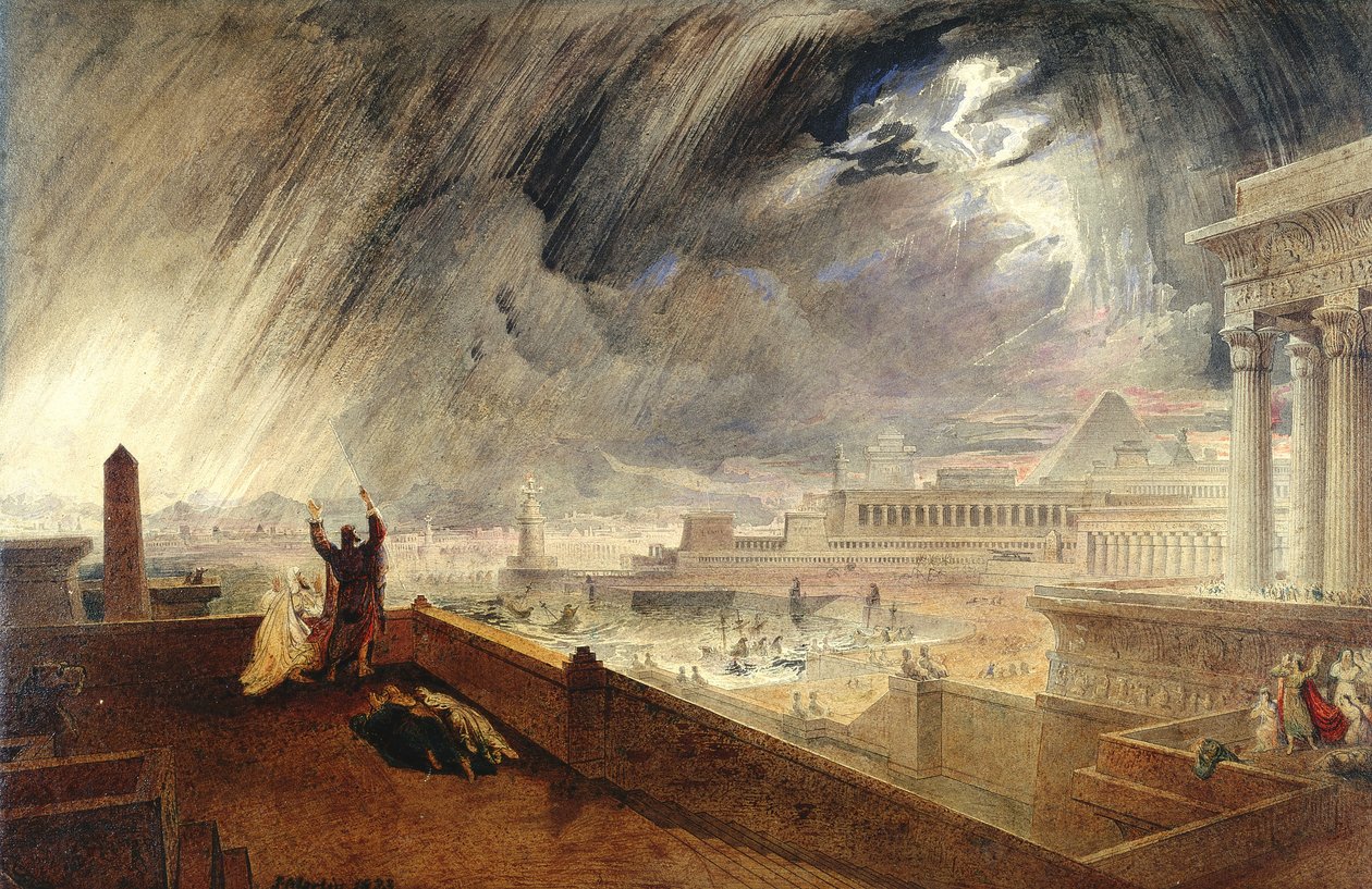 Design pro sedmou egyptskou pohromu (inkoust a wc na papíře) od John Martin