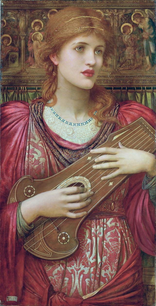 Hudba slabě doznívá, odumírá Tvé drahé oči sní, že láska bude žít navěky, 1893 od John Melhuish Strudwick