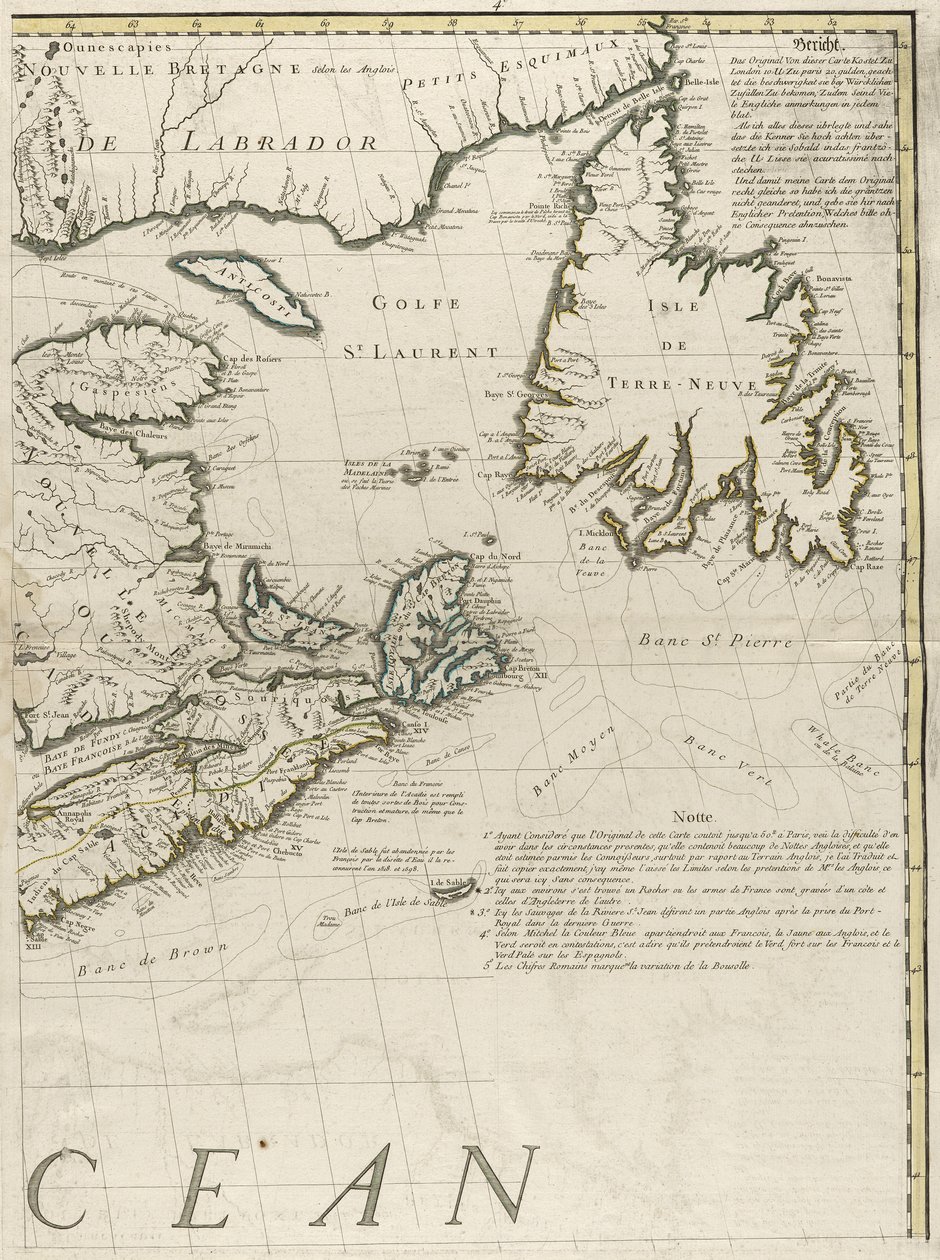 Mapa britského a francouzského panství v Americe, 1756 (rytina s obrysovou barvou na papíře) od John Mitchell