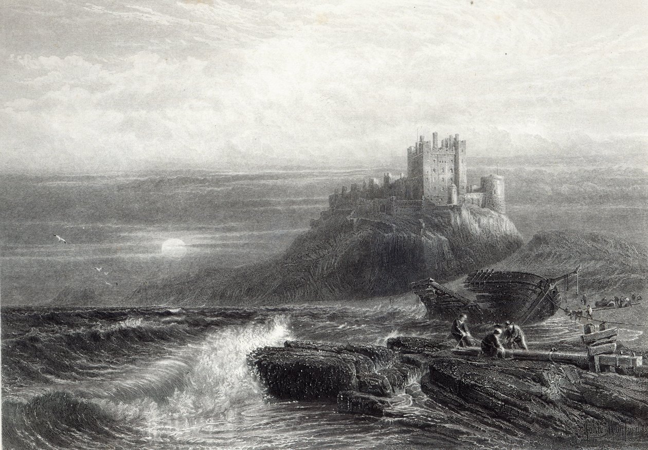 Bamburgh Castle, ryl S. Bradshaw, tiskl Cassell and Company Ltd. od John Mogford