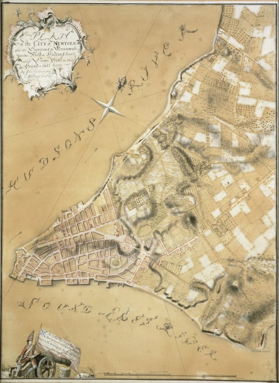 Včasný průzkum města New York a jeho okolí do Greenwiche, 1766 (pero a inkoust na lesklém papíře) od John Montresor