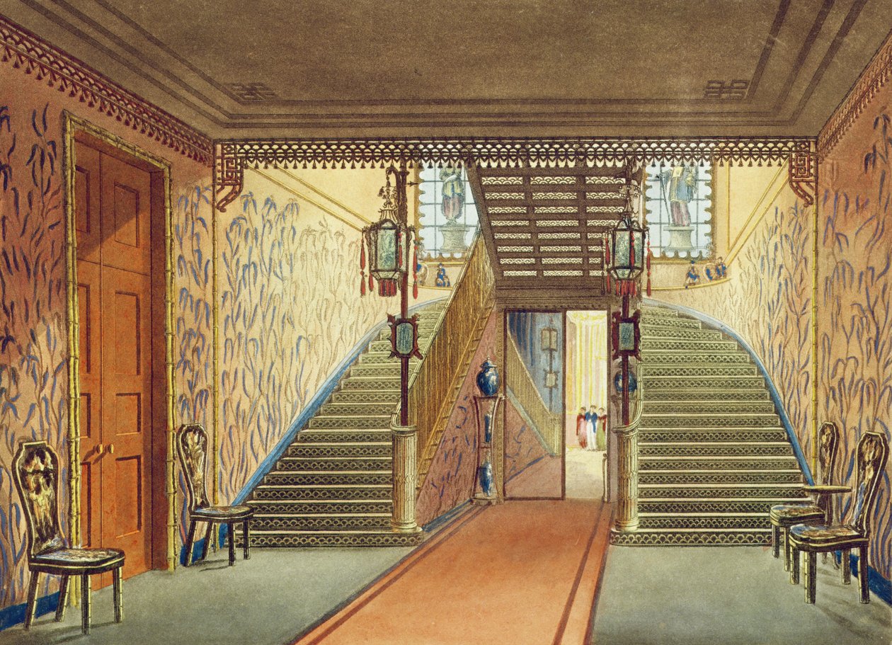 The Staircase, from Views of the Royal Pavilion, Brighton, John Nash, 1826 (tisk) od John Nash