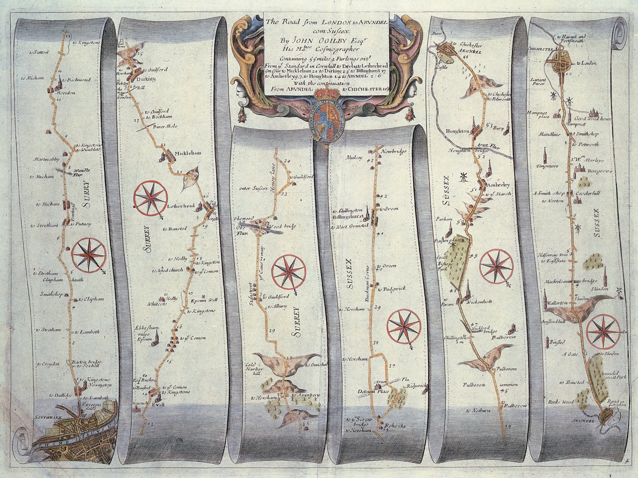 Cesta z Londýna do Arundelu (barevná rytina) od John Ogilby