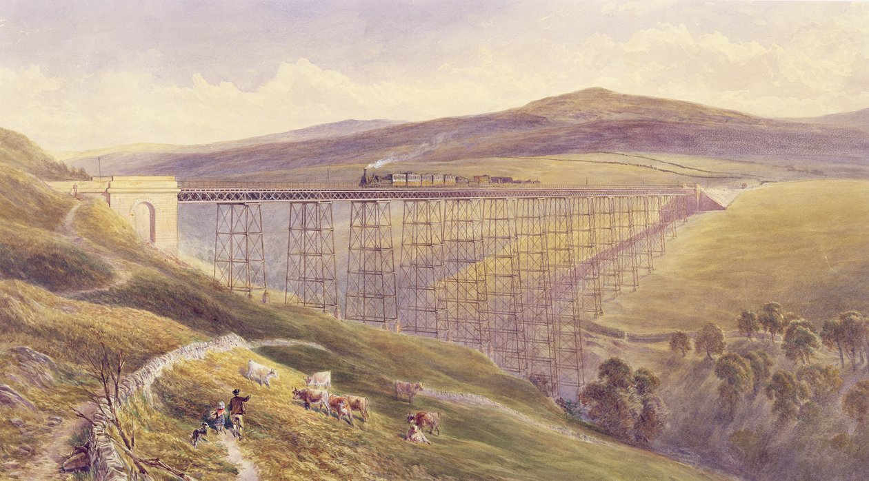 Belah viadukt, 1869 (wc a kvaš s perem a inkoustem na papíře) od John Osborn Brown