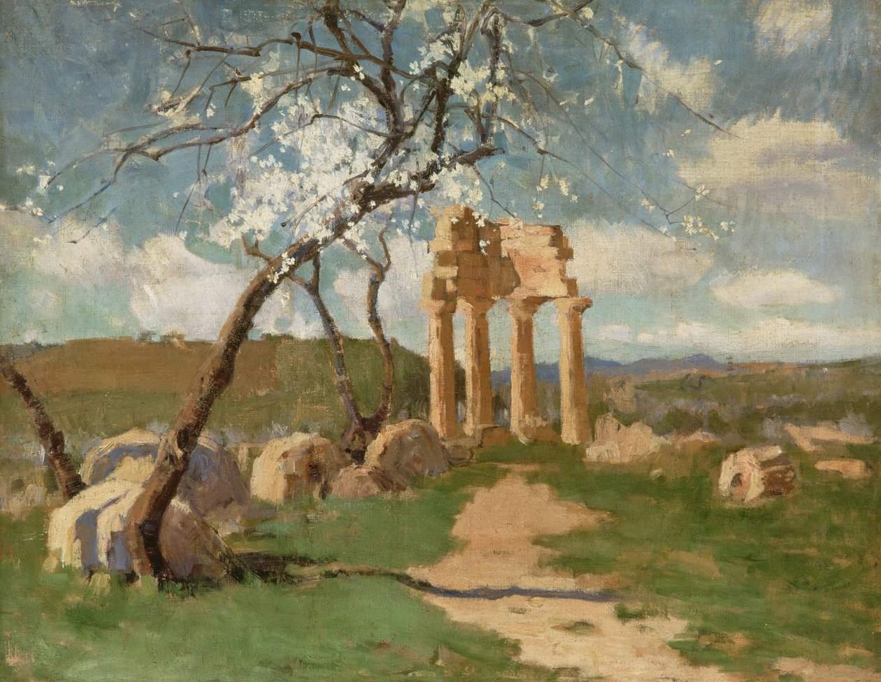 Mandlovníky a ruiny, Sicílie, kolem roku 1887 od John Russell