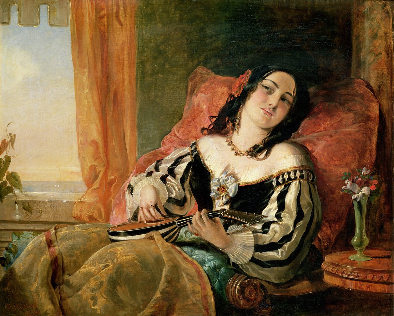 Dáma hrající na mandolínu, 1854 od John Phillip