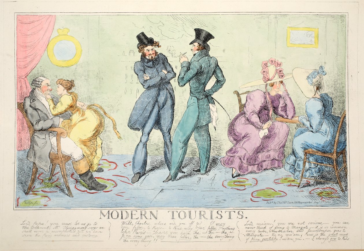 Moderní turisté, hospoda. 1835 (ručně kolorovaná rytina) od John Phillips