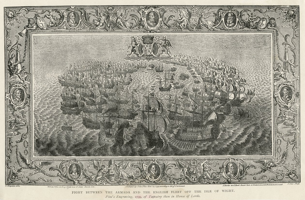 Boj mezi Armadou a anglickou flotilou u Isle of Wight, 1739 od John Pine