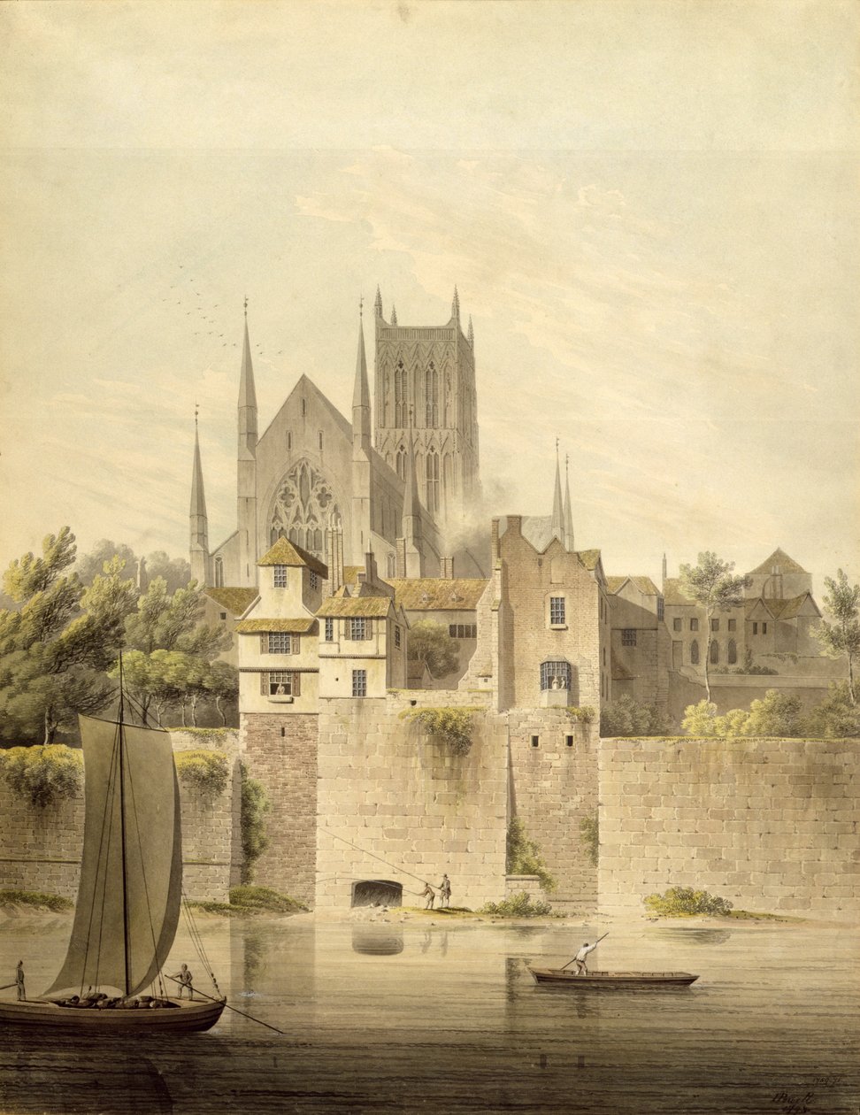 Západní pohled na katedrálu ve Worcesteru, 1798 od John Powell