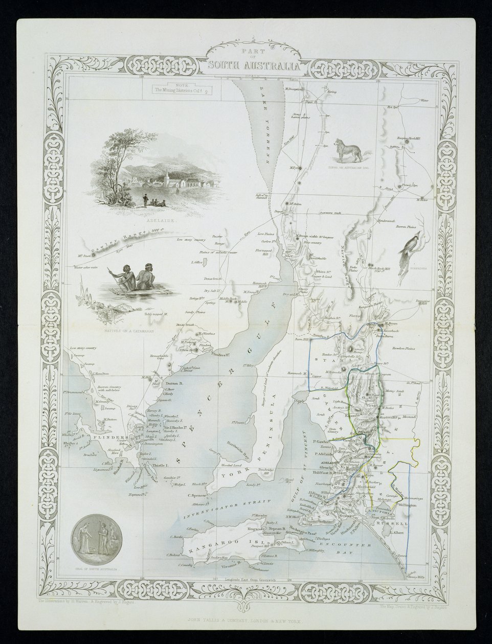 Část jižní Austrálie, ze série map světa vydané Johnem Tallisem a spol., New York a Londýn, 50. léta 19. století od John Rapkin