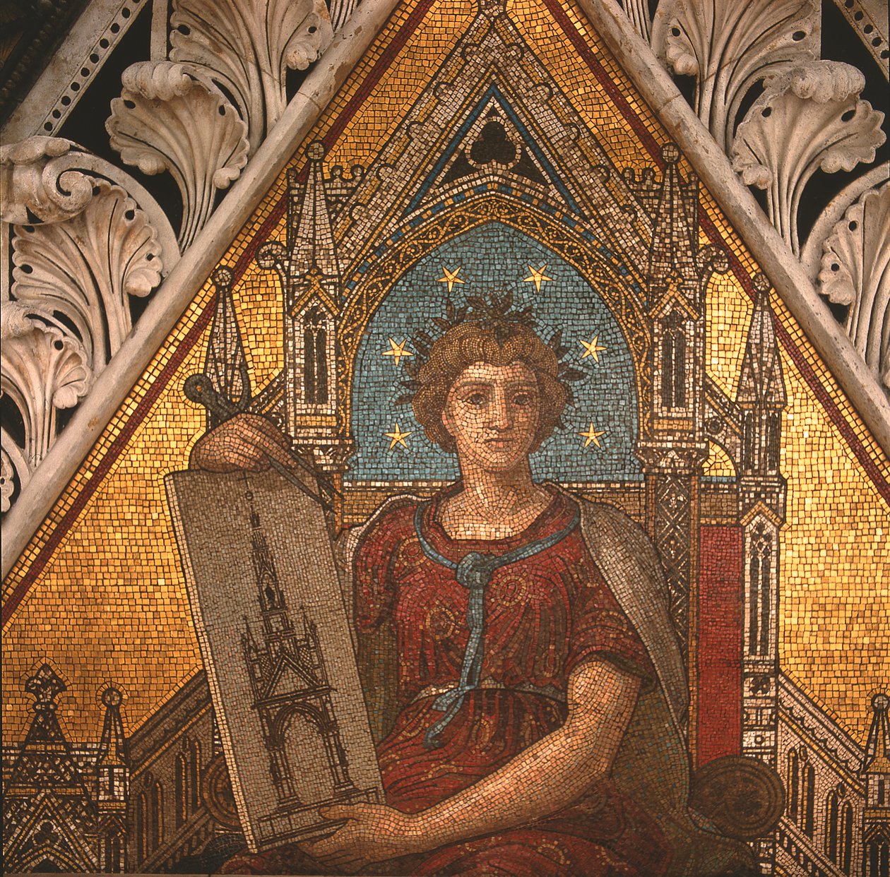 Detail architektury z Albertova památníku, popravený Antonio Salviati (1816-90), 1868 (mozaika) od John Richard Clayton