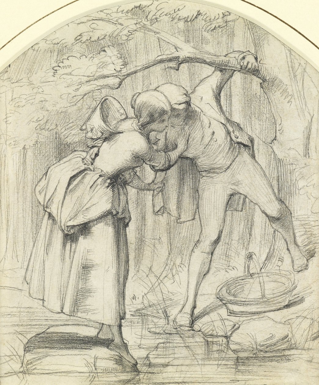 The Crossing, c.1860 tužka na papíře od John Richard Clayton