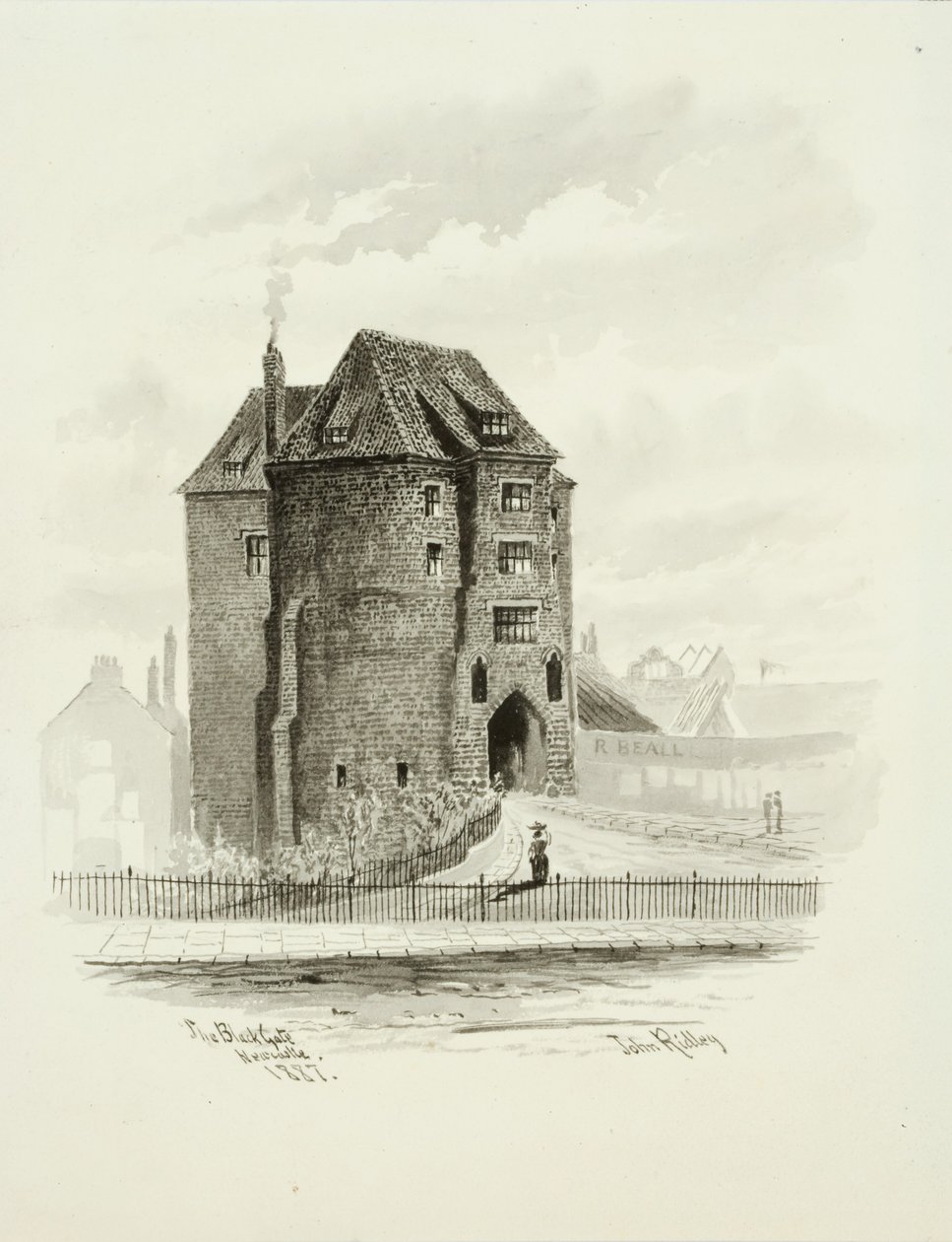 Černá brána, Newcastle (wc (wash) na papíře) od John Ridley