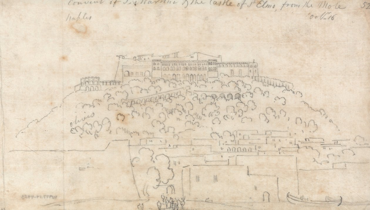 Klášter S. Martino a Castello di Sant Elmo z Krtečka, Neapol od John Robert Cozens