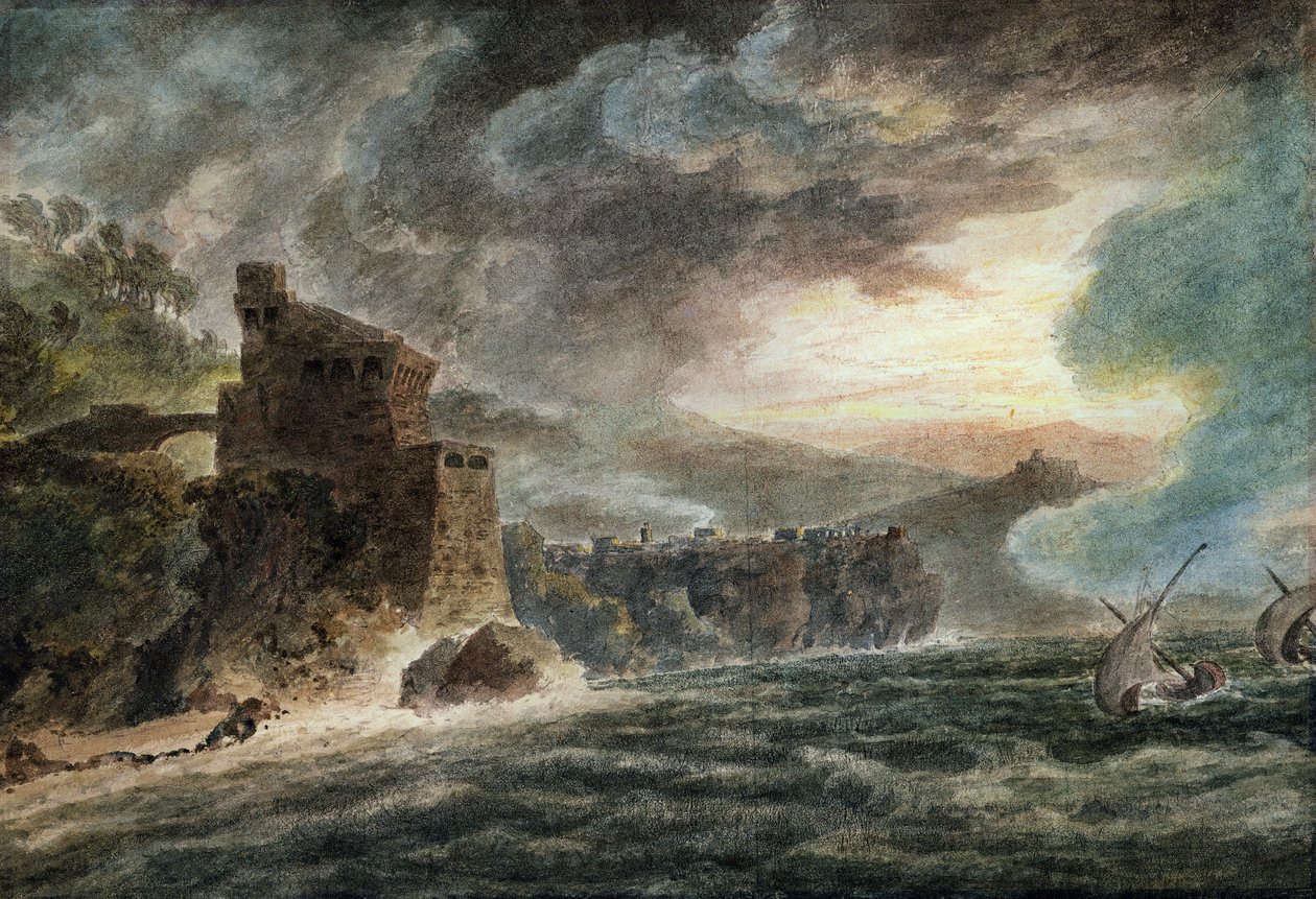 Nedaleko Cetara, s Vietri a hradem Salerno v dálce od John Robert Cozens