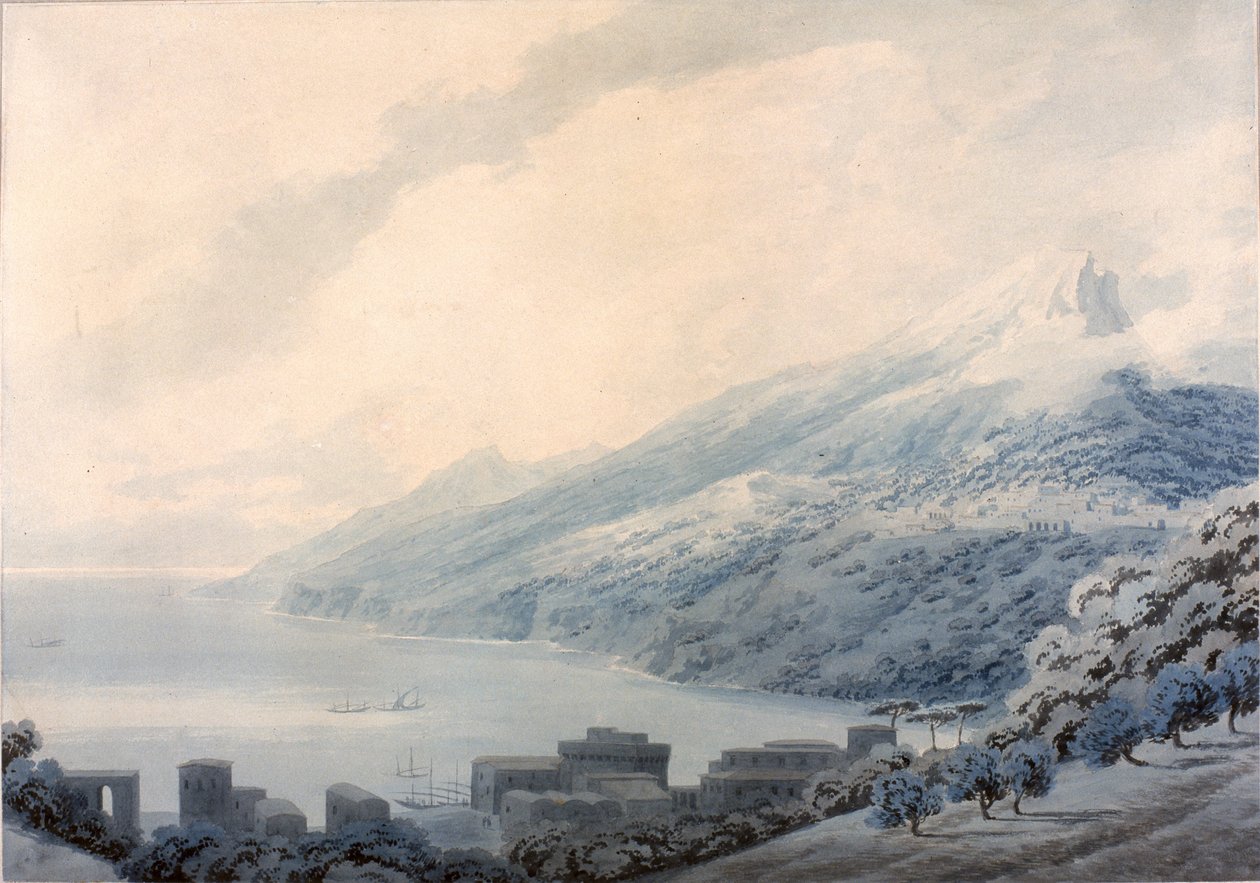Salernský záliv - Raito z Vietri (tužka a akvarel na papíře) od John Robert Cozens