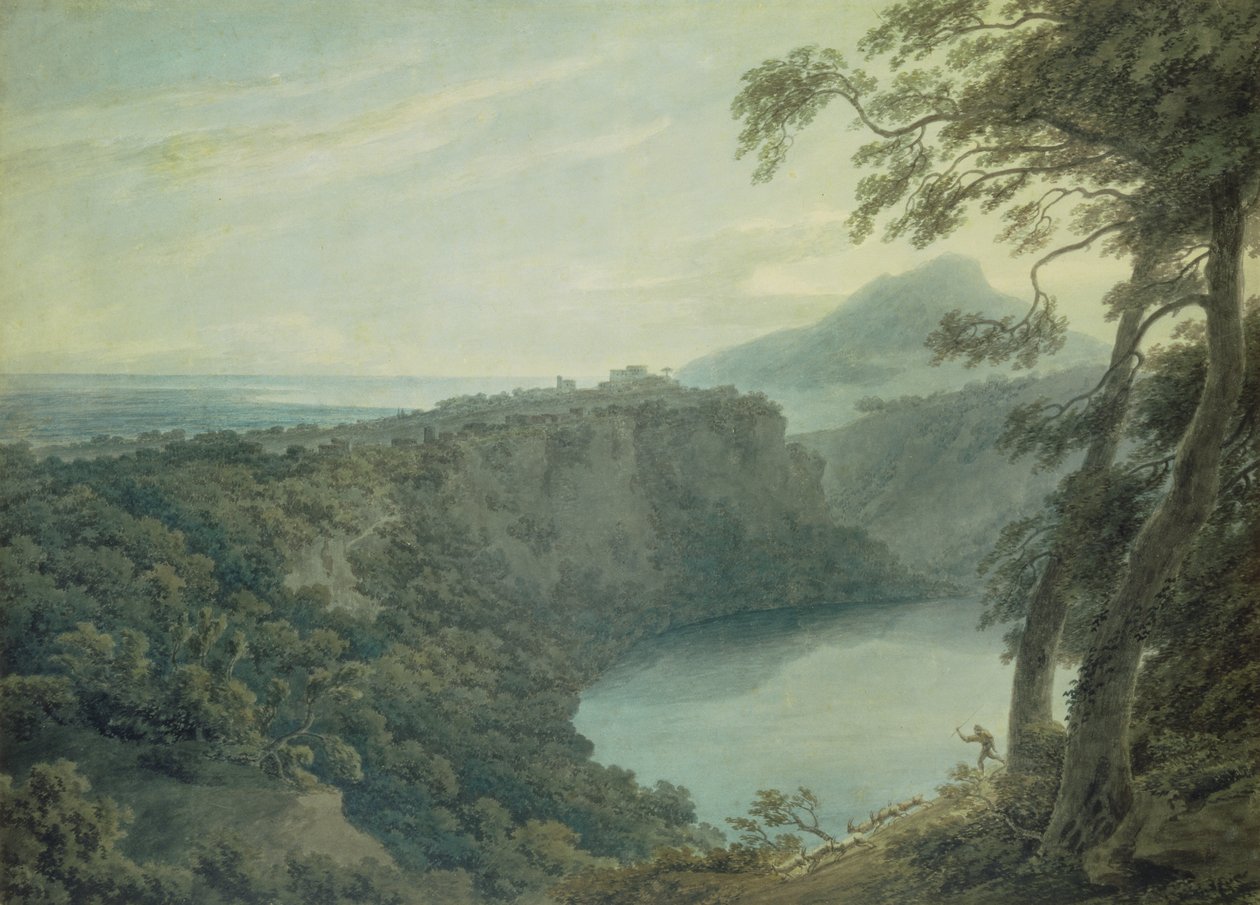 Jezero Nemi a město Genzano, 18. století od John Robert Cozens