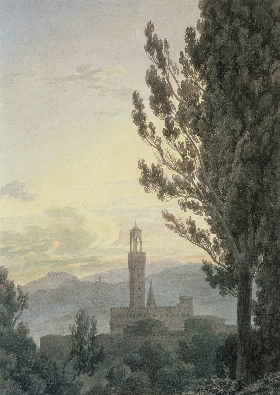 Palazzo Vecchio ze zahrad Boboli, Florencie (wc a tužka na papíře) od John Robert Cozens