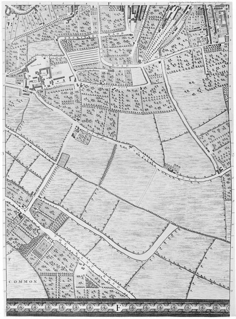 Mapa Bermondsey, Londýn, 1746 od John Rocque