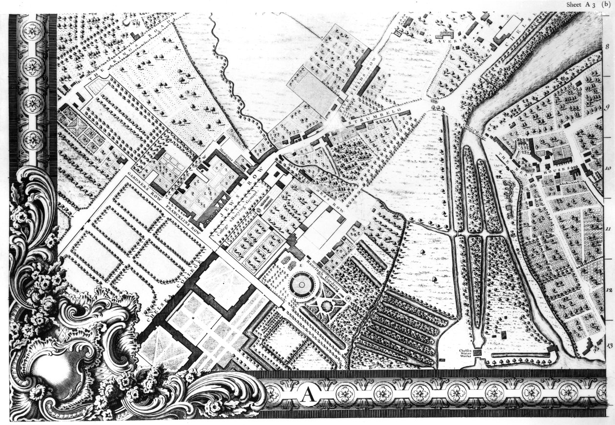 Mapa Chelsea, 1746 od John Rocque