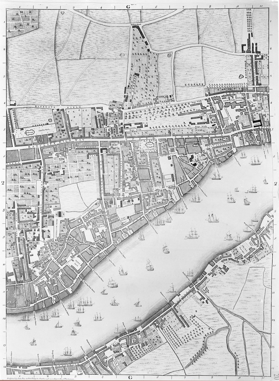 Mapa Wappingu, Londýn, 1746 od John Rocque