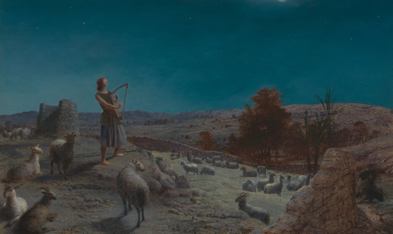 David, budoucí izraelský král, zatímco pastýř v Betlémě od John Rogers Herbert