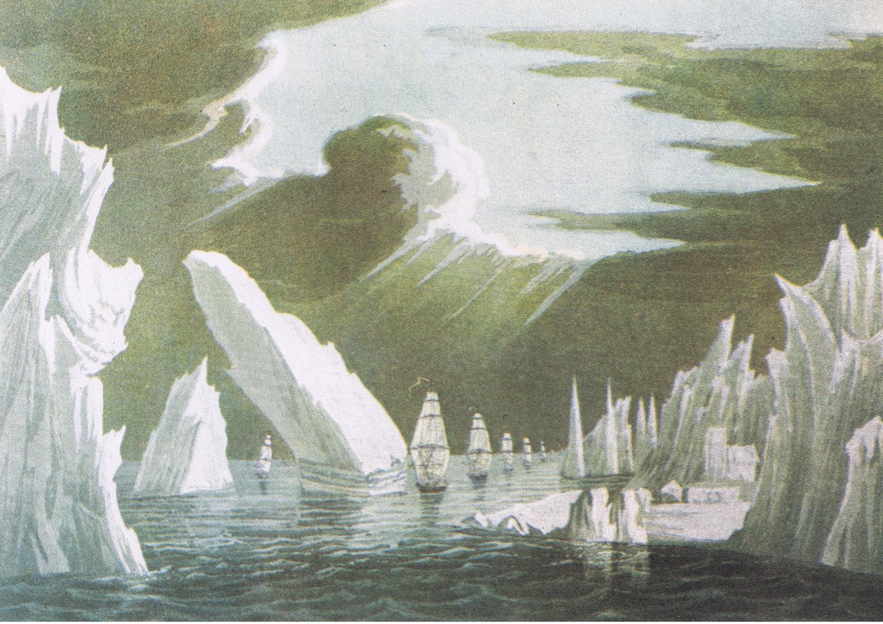 Průchod ledem, červen 1818 Sir John Ross Voyage of Discovery 1819, z British Adventure vydané Collinsem, 1947 od John Ross