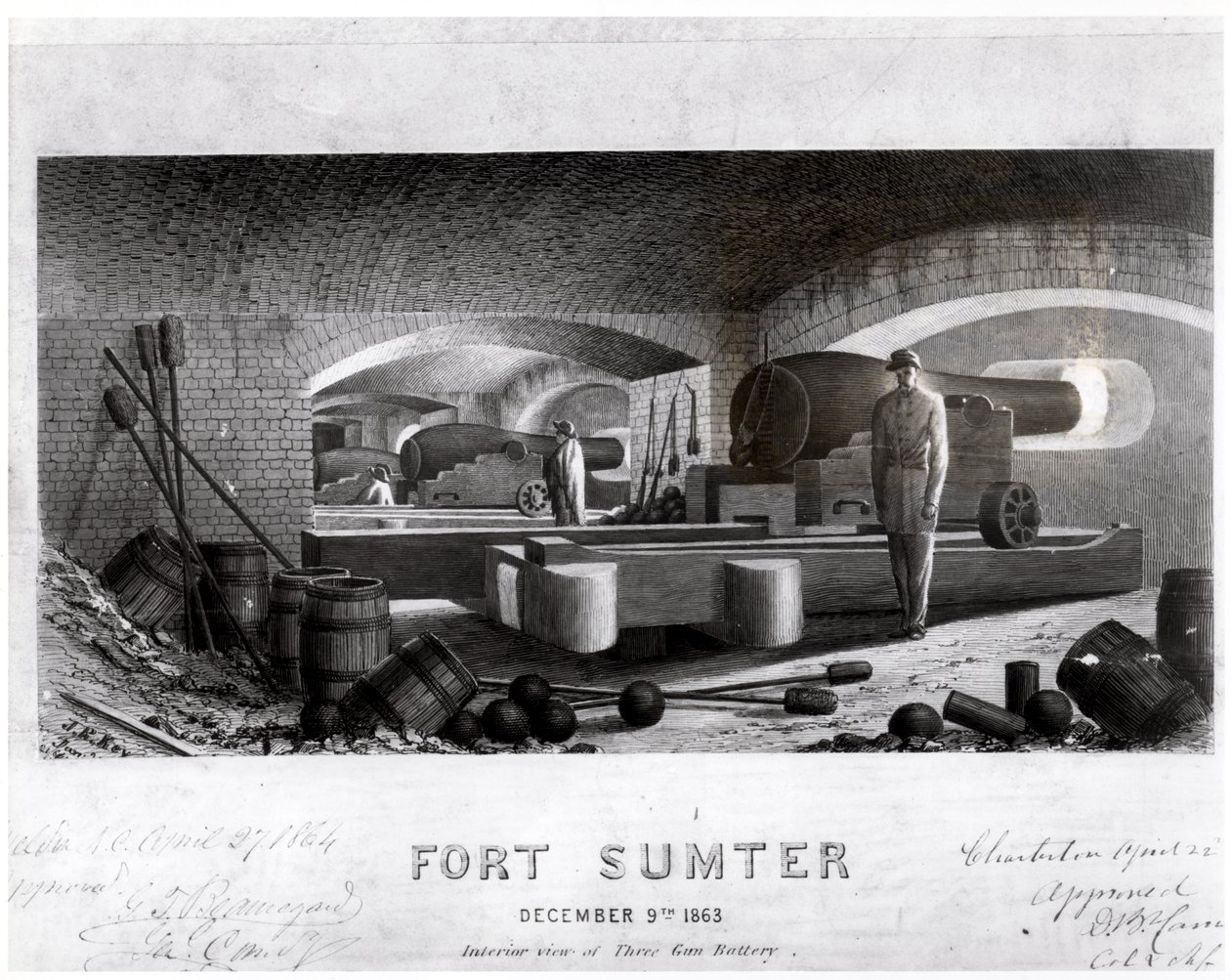 Fort Sumter, pohled na interiér třídělové baterie, prosinec 1863 od John Ross Key