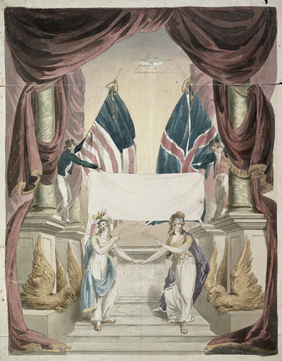Mír, alegorie Gentské smlouvy, podepsané 24. prosince 1814, asi 1814 (tuš a čb na papíře) od John Rubens Smith