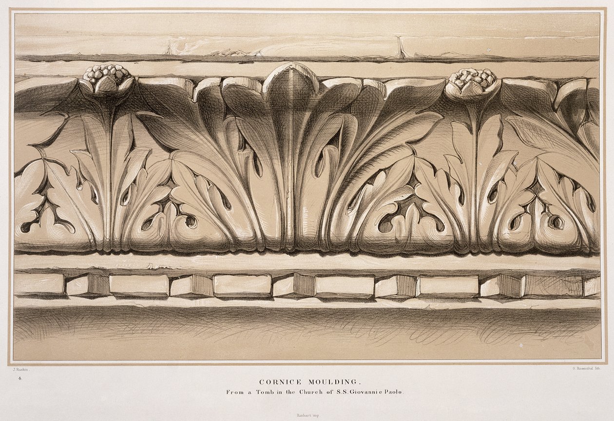 Římsová lišta, Z hrobky v kostele S.S. Giovanni e Paolo, z „Příklady architektury Benátek“ od Johna Ruskina, vyryto G. Rosenthalem, 1851 od John Ruskin