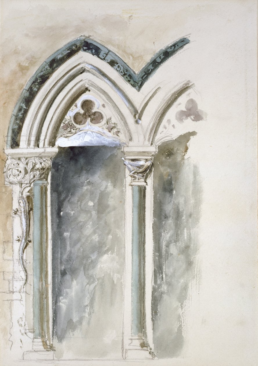 Studie návrhu kapitálek pro Univerzitní muzeum v Oxfordu (akvarel a kvaš na bílém papíře) od John Ruskin