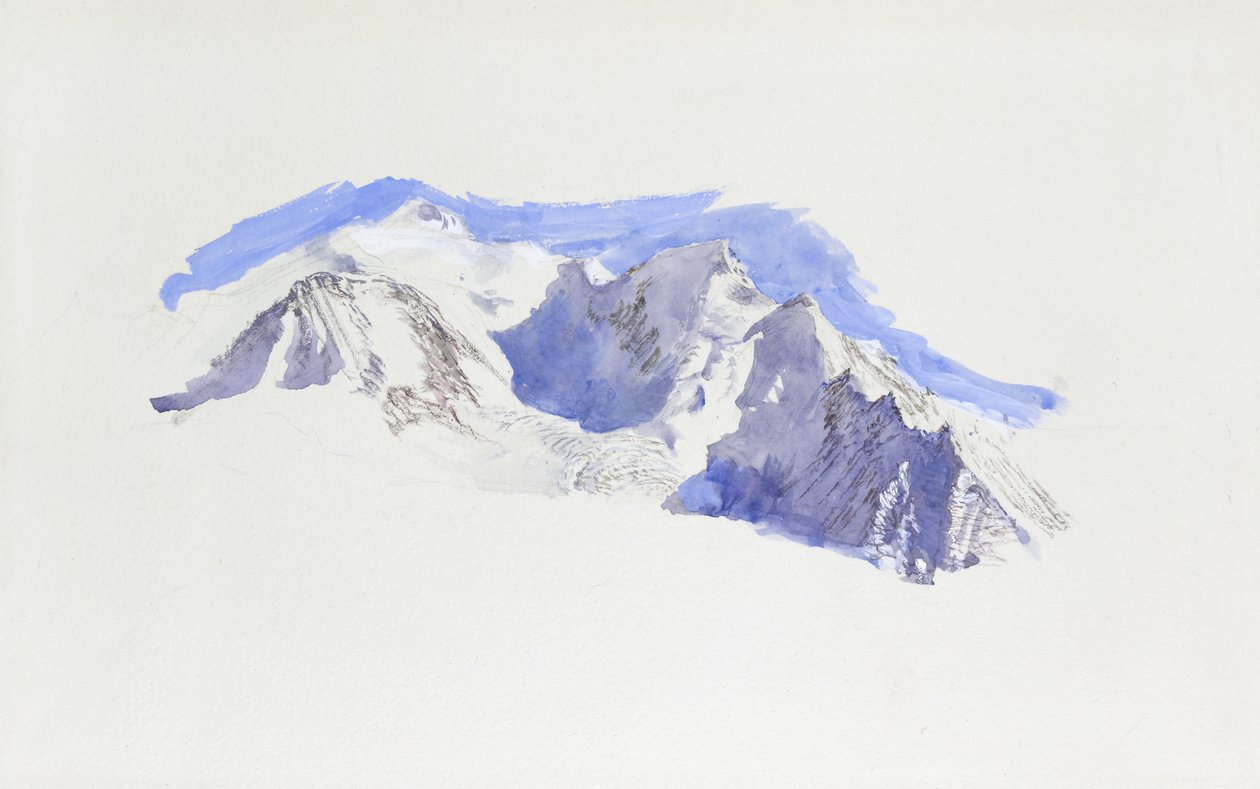 Mont Blanc ze Saint-Martin-sur-Arve, říjen 1874 (akvarel a tělová barva přes grafit na tkaném papíře) od John Ruskin