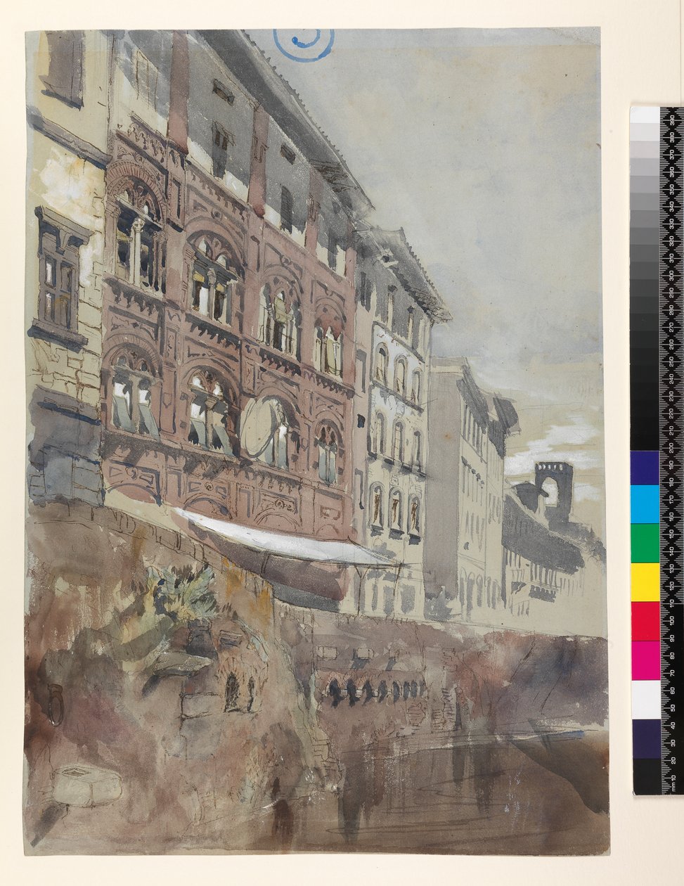 č. 1590 Palazzo Agostini, Pisa, 1845 (wc a kvaš na papíře) od John Ruskin