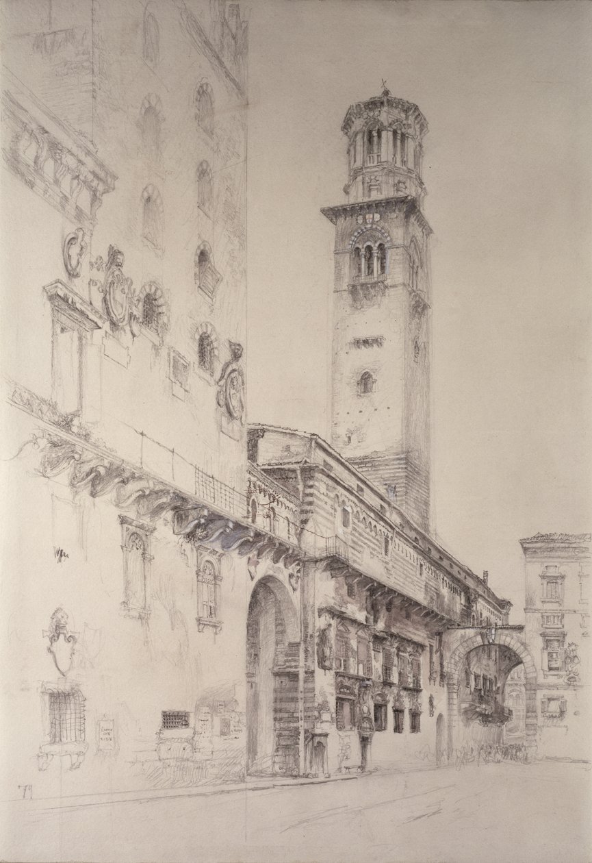 Piazza dei Signori, Verona, 19. století (tužka a čb na papíře) od John Ruskin