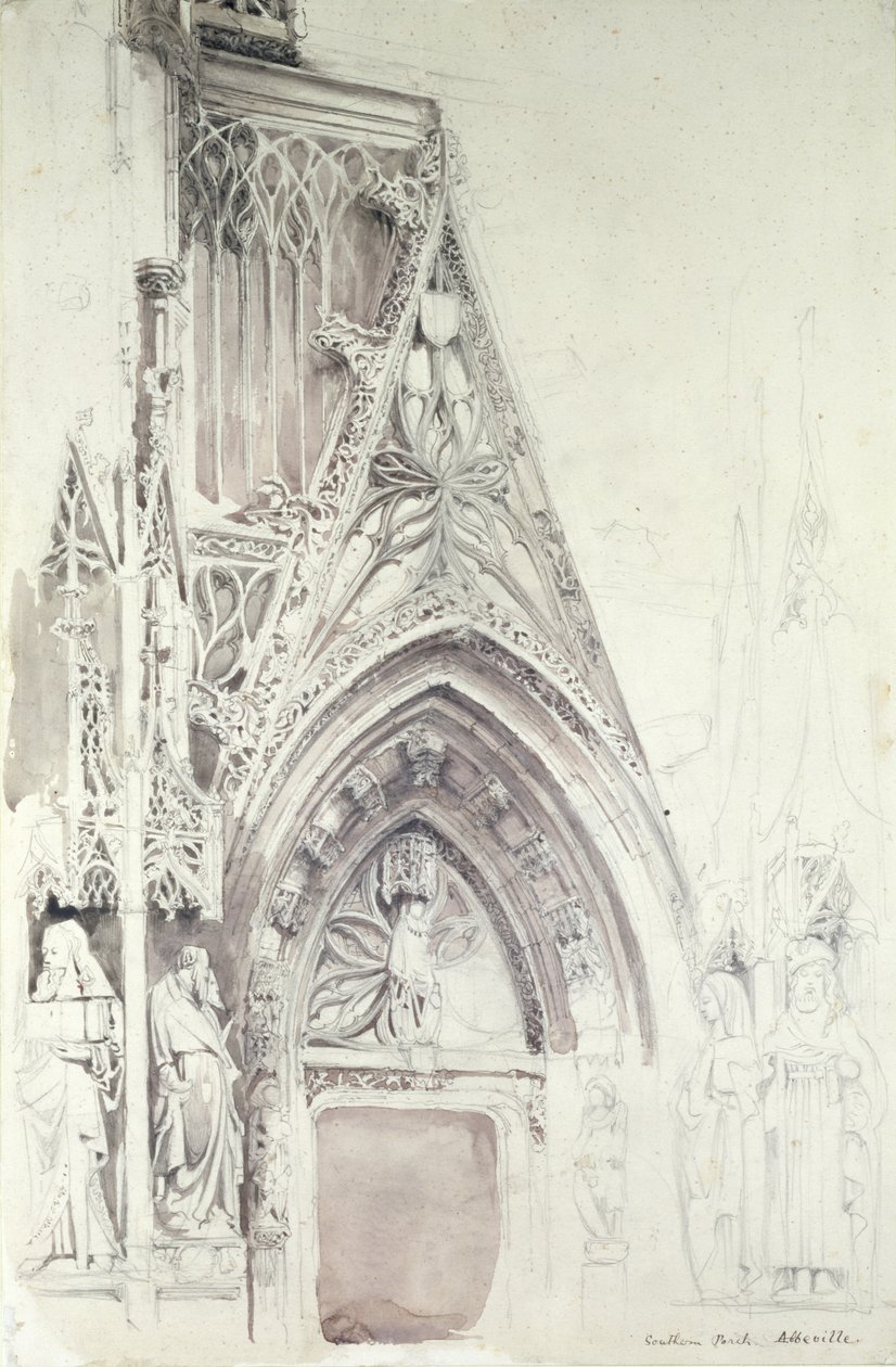 Jižní veranda St. Vulfran, Abbeville, 19. století (tužka, inkoust a mytí na papíře) od John Ruskin