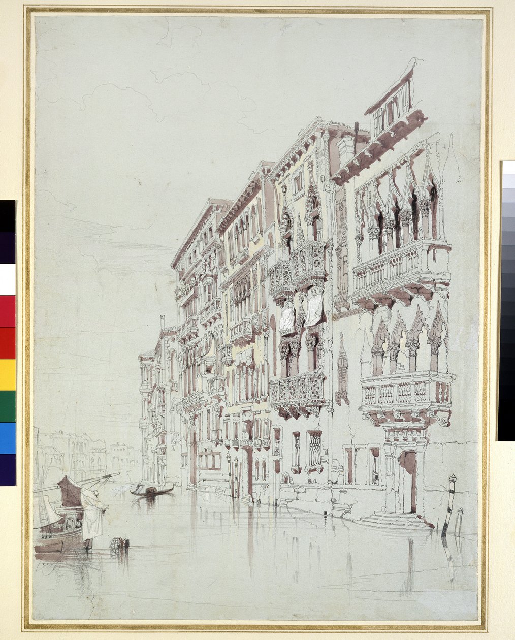 Palazzo Contarini-Fasan, Benátky, 6. - 16. května 1841 (grafit, akvarel a bodycolor, místy proškrabané, na šedém papíře) od John Ruskin