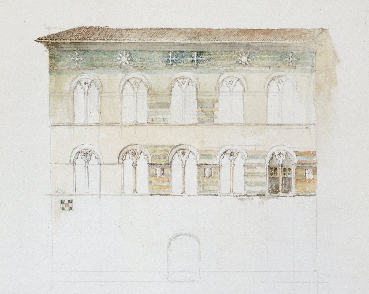 Palazzo Gambacorti, Pisa, 27. - 30. dubna 1872 (akvarel na křídovém papíře) od John Ruskin