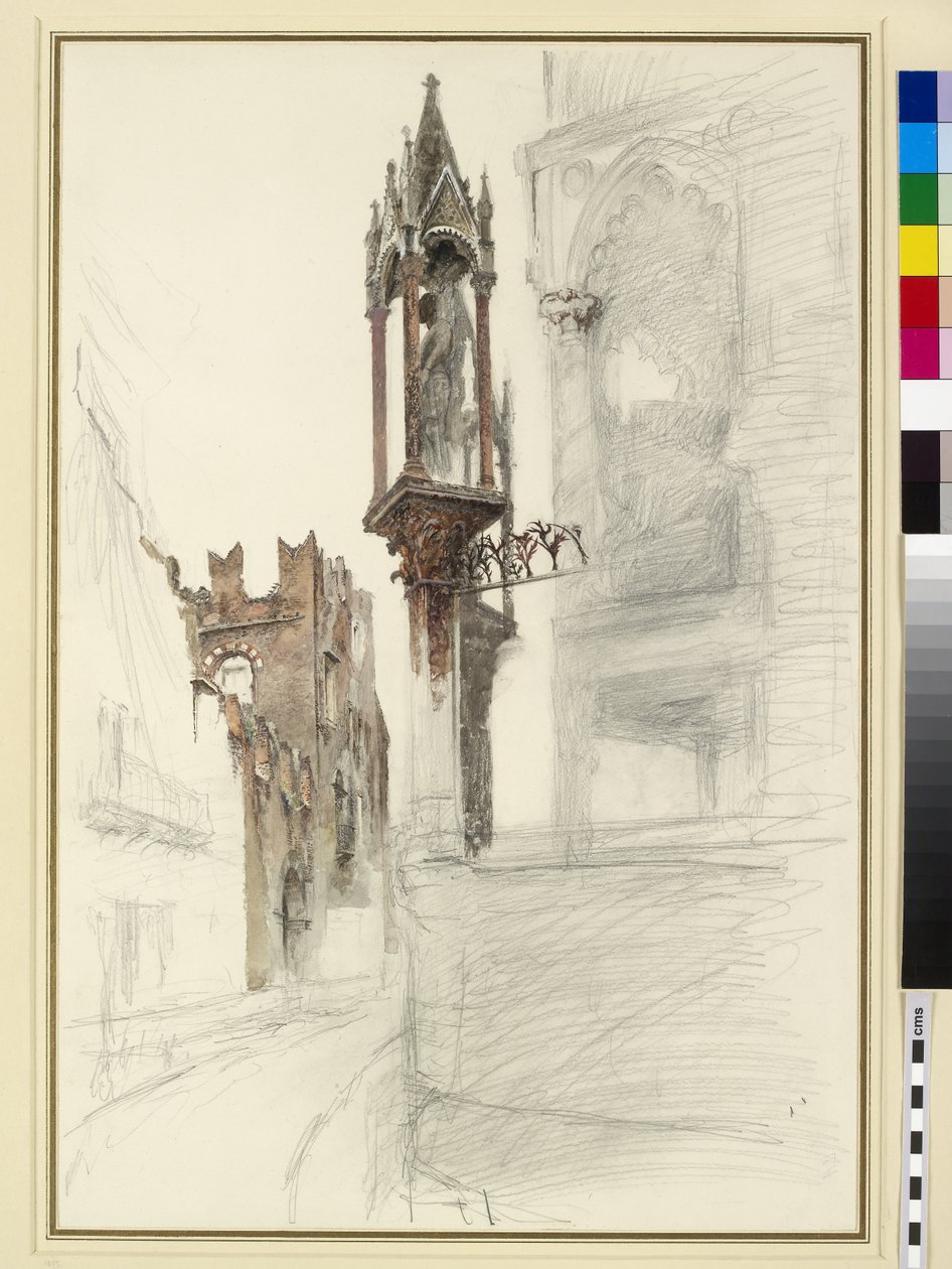 Hrobka Cansignorio († 1375), Santa Maria Antica, Verona (tužka a wc na papíře) od John Ruskin