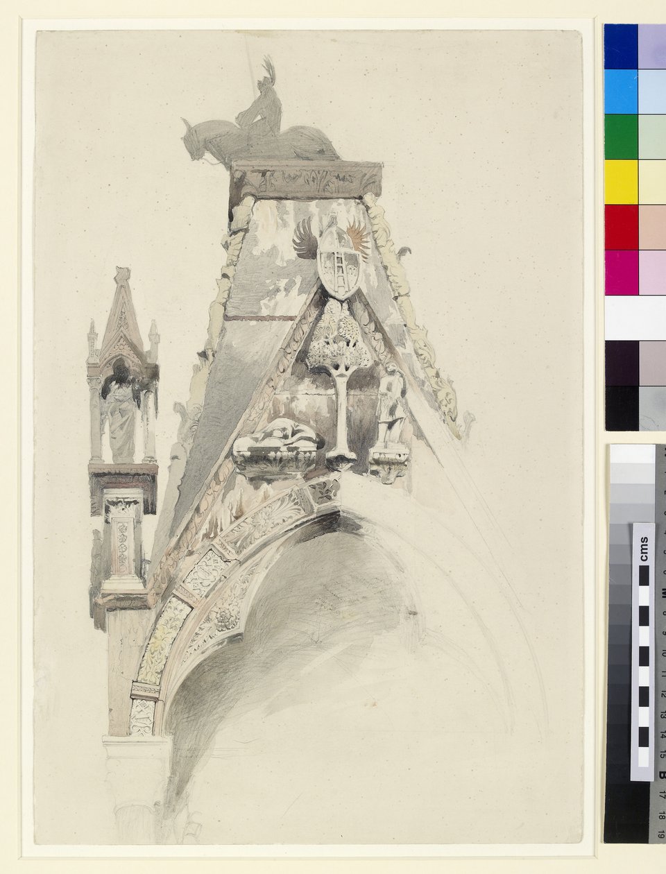 Hrob Mastina II, Santa Maria Antica, Verona, 19. století (tužka a wc na papíře) od John Ruskin