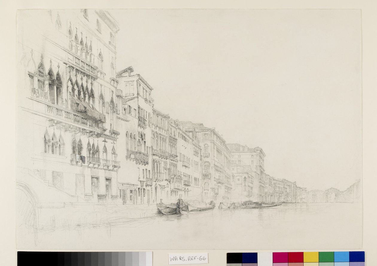 Pohled z Palazzo Bembo do Palazzo Grimani, Benátky, květen - červen 1870 (grafit a akvarel na papíře) od John Ruskin